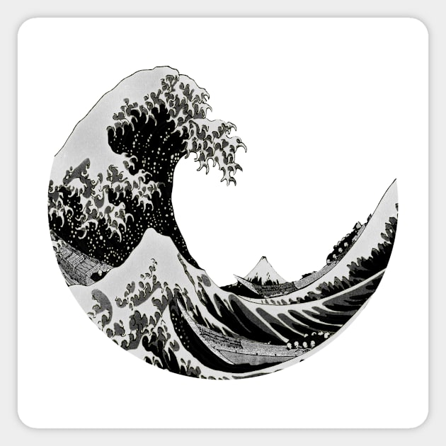 Monochrome Retro Vintage Distressed The Great Wave off Kanagawa Sticker by DazzlingApparel